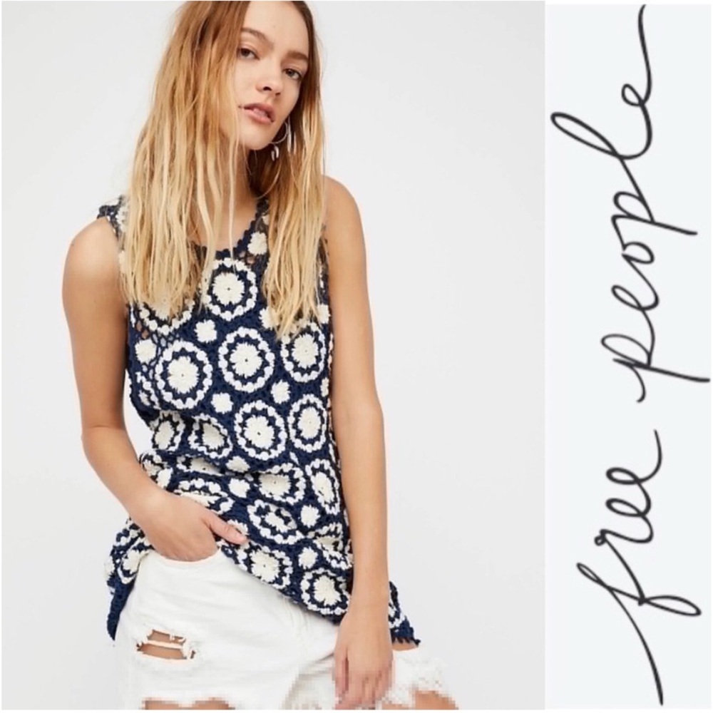 FREE PEOPLE Black & Beige Crochet Delilah Shift Dress Size M - Picture 2 of 14